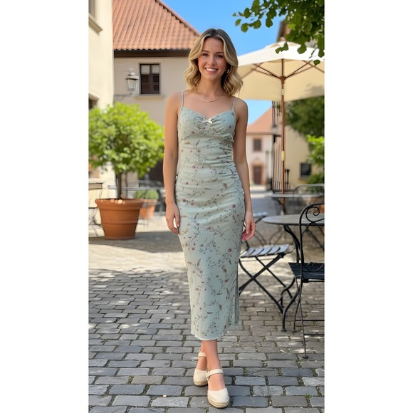 THIRTY THIRTY LA Mesh Babydoll Midi Slip Dress Baby Blue Fairy Grunge 90s Y2K S - Picture 1 of 9